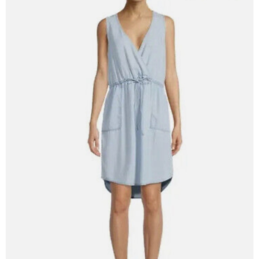 Time & Tru Sleeveless Lyocell Light Wash Sleeveless Shirt Dress Drawstring Waist